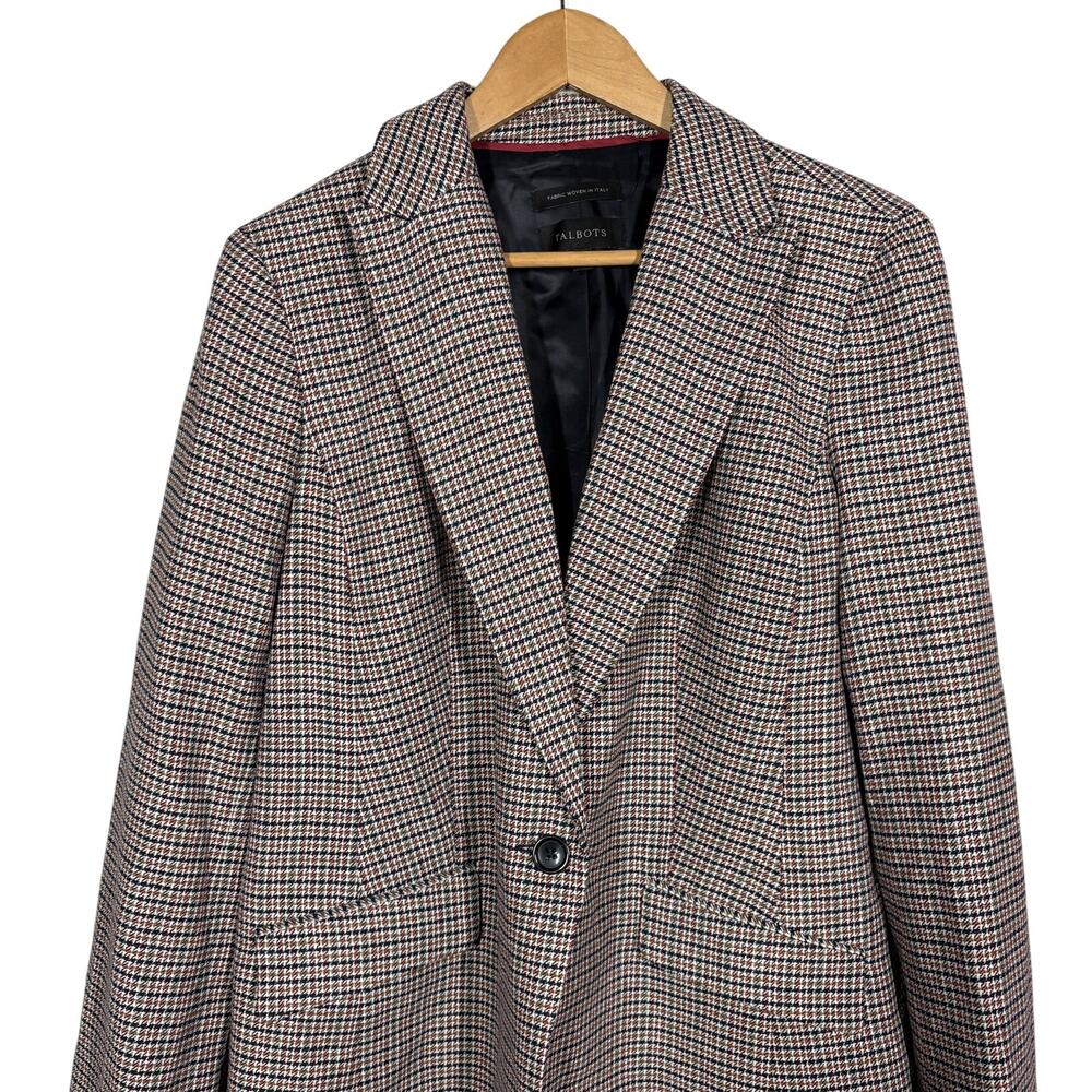 Talbots Italian Houndstooth Fabric Blazer Jacket Casual Single Button Career 14